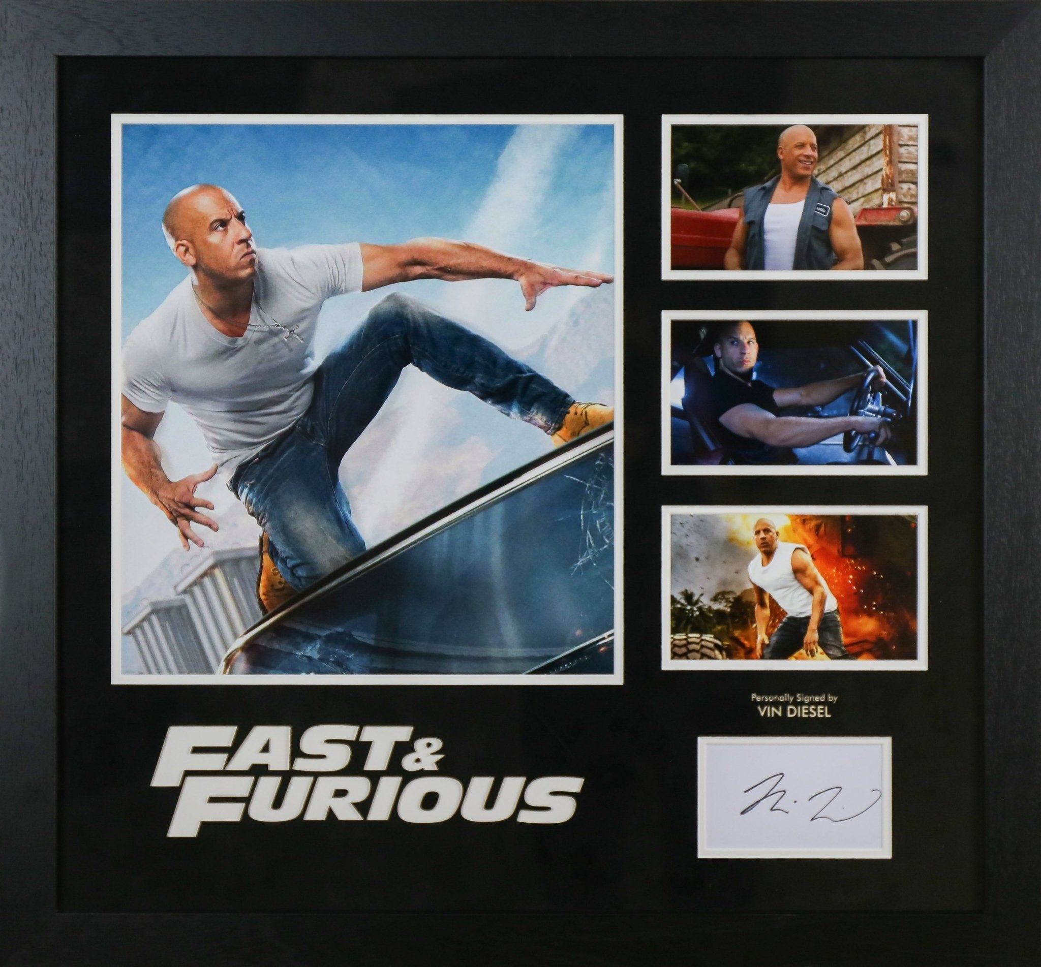 Vin Diesel Signed Fast and Furious Whitecard Framed Display - Memorabilia Framers Shop
